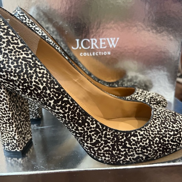 J. Crew Women's Brown and Cream Dotty Print Calf Hair Heels 11 - Picture 6 of 7